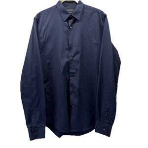 Zara Men's‎ Button Shirt Size Small Navy Blue Slim Fit Up Long Sleeve Collared